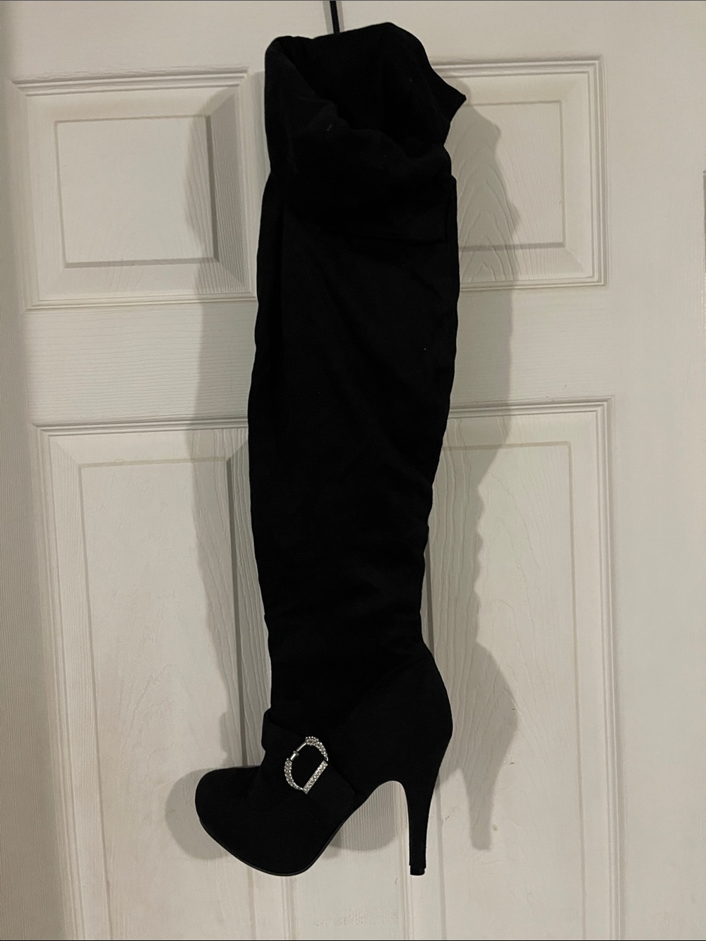 Rue21 Black Over-the-Knee Stiletto Boot with Rhinestone Buckle